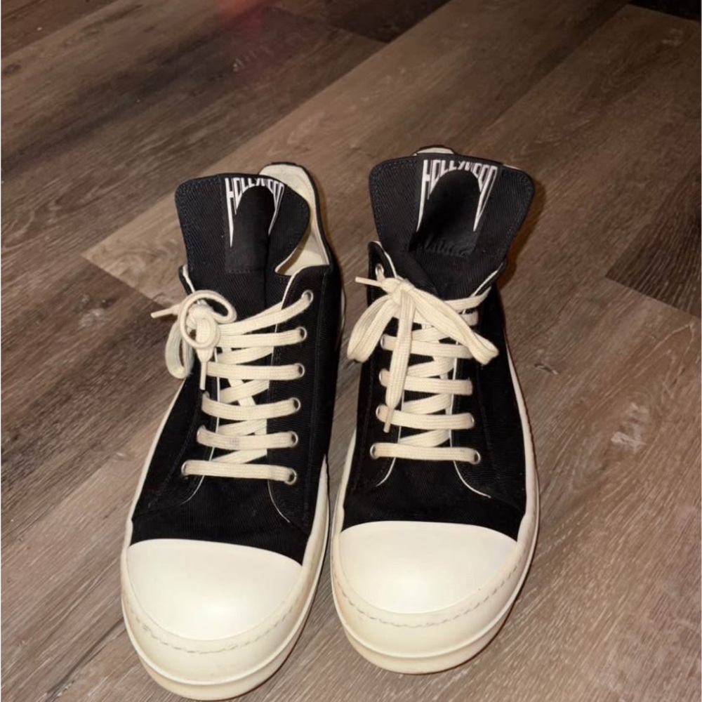 Rick Owens Black and Cream Sneakers